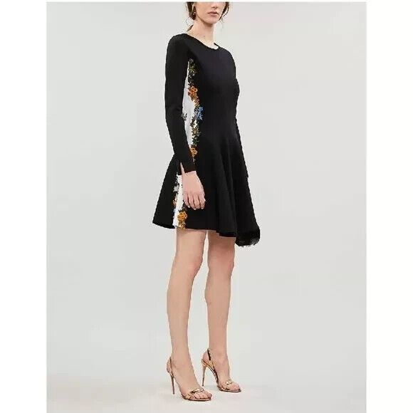 NWOT. $2890 OSCAR DE LA RENTA Embroidered Stretch-Crepe Dress Sz L - Picture 6 of 14